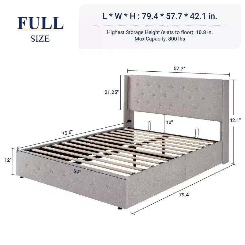 Lit de rangement relevable, tête de lit capitonnée avec accoudoirs, pas besoin de sommier tapissier, rangement hydraulique, capitonné