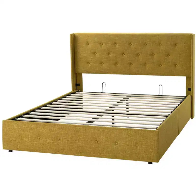Lit de rangement relevable, tête de lit capitonnée avec accoudoirs, pas besoin de sommier tapissier, rangement hydraulique, capitonné