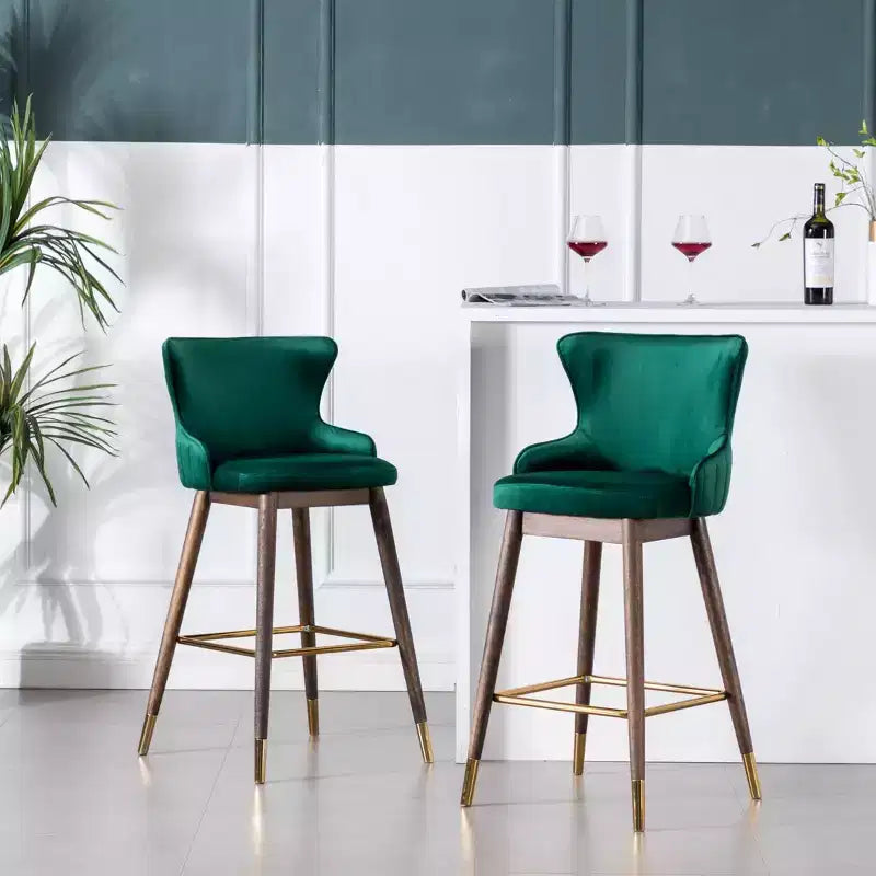 Roundhill Furniture Leland Fabric Upholstered Wingback Bar Stools, Green, Set of 2