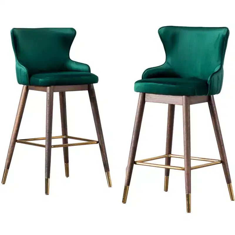 Tabourets de bar à dossier ailé recouverts de tissu, vert