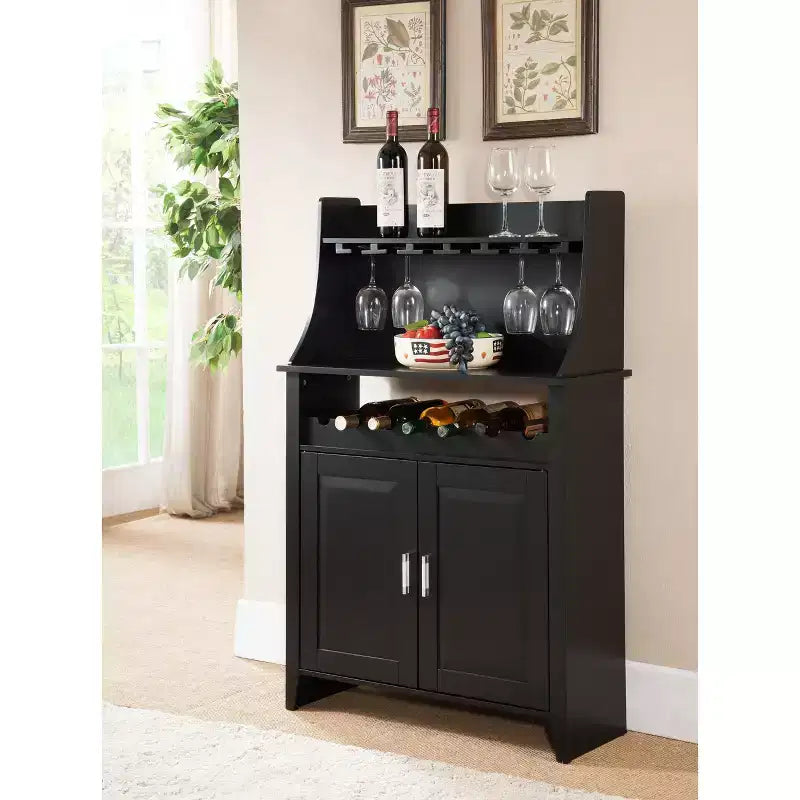 Kings Brand Furniture Shelton 9 Bottle Capacity Wine Rack Buffet &amp; Storage Cabinet, Black