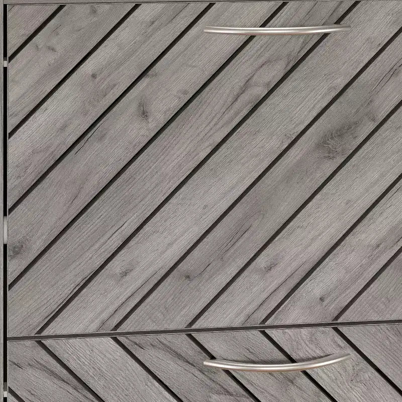 Meuble à chaussures 3 tiroirs à grain de bois gris avec rabat et motif ajouré