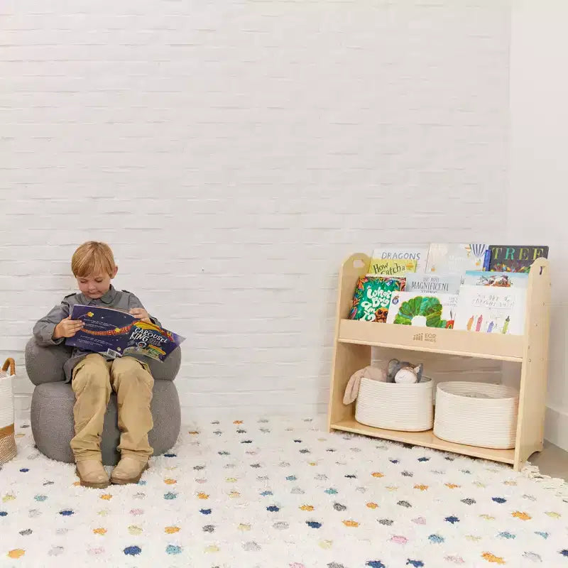 Présentoir à livres au sol 3 étagères avec poignées et rangement, 76 cm, Bibliothèque pour enfants