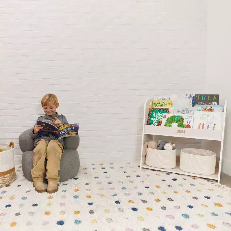 Présentoir à livres au sol 3 étagères avec poignées et rangement, 76 cm, Bibliothèque pour enfants