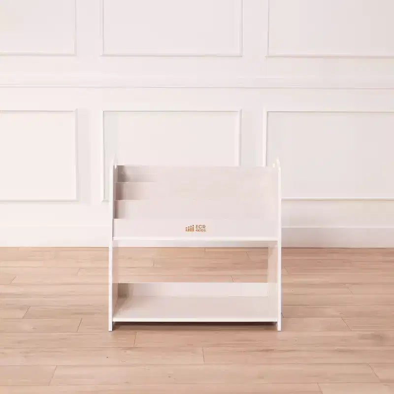 Présentoir à livres au sol 3 étagères avec poignées et rangement, 76 cm, Bibliothèque pour enfants