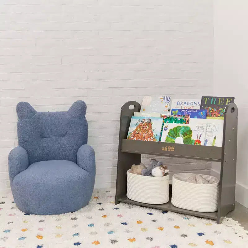 Présentoir à livres au sol 3 étagères avec poignées et rangement, 76 cm, Bibliothèque pour enfants