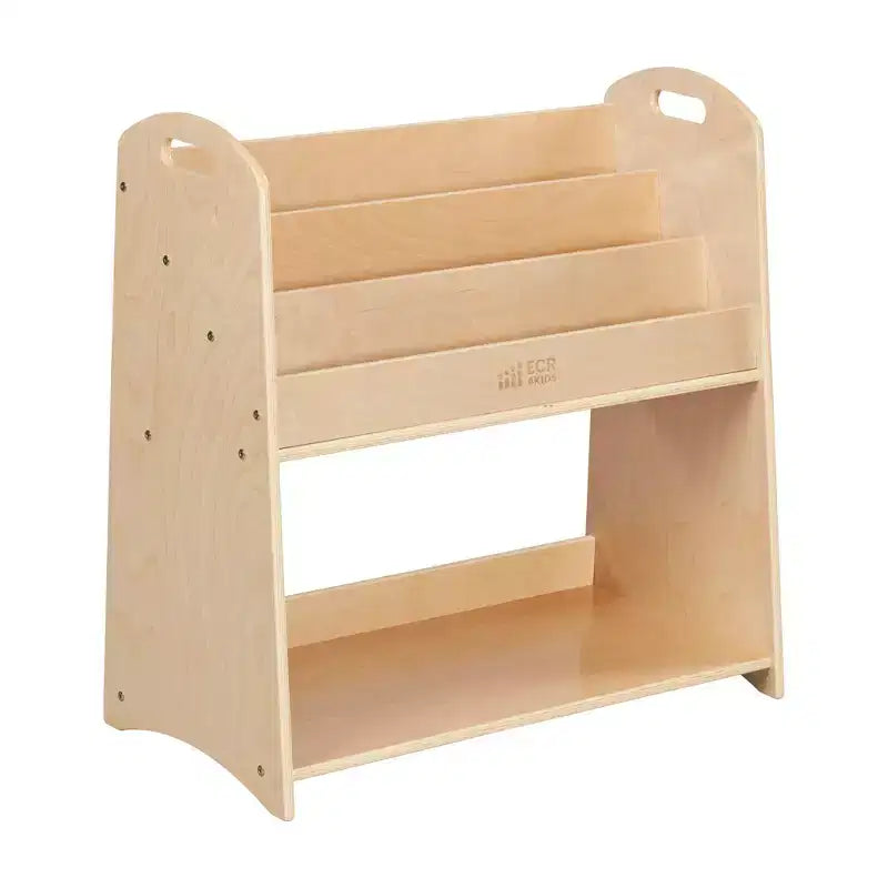 Présentoir à livres au sol 3 étagères avec poignées et rangement, 76 cm, Bibliothèque pour enfants