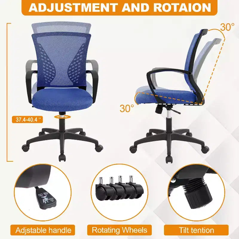 Fauteuil de bureau en maille, chaise de bureau, chaise de direction avec siège réglable en hauteur et dossier respirant