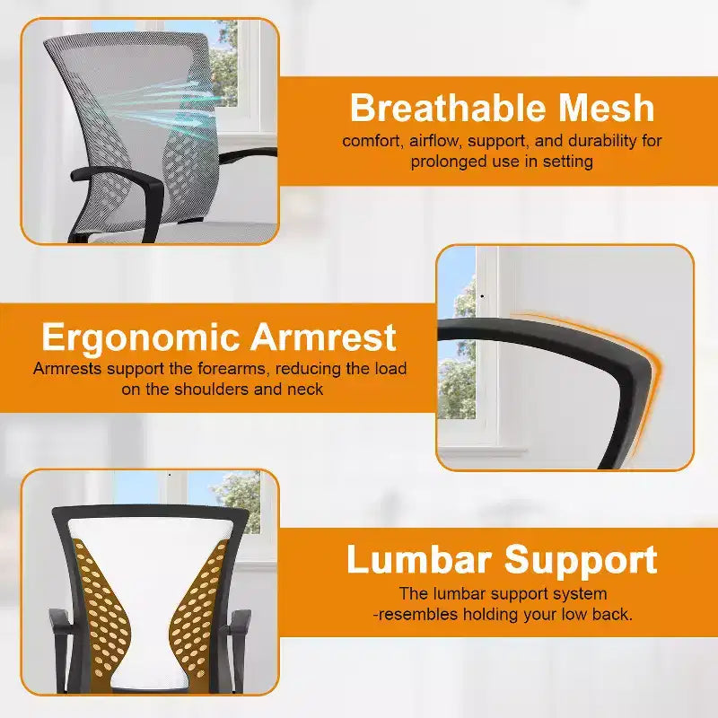 Fauteuil de bureau en maille, chaise de bureau, chaise de direction avec siège réglable en hauteur et dossier respirant