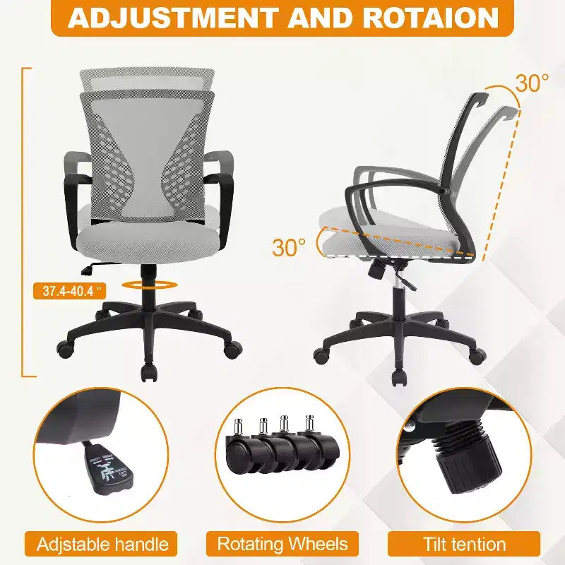 Fauteuil de bureau en maille, chaise de bureau, chaise de direction avec siège réglable en hauteur et dossier respirant