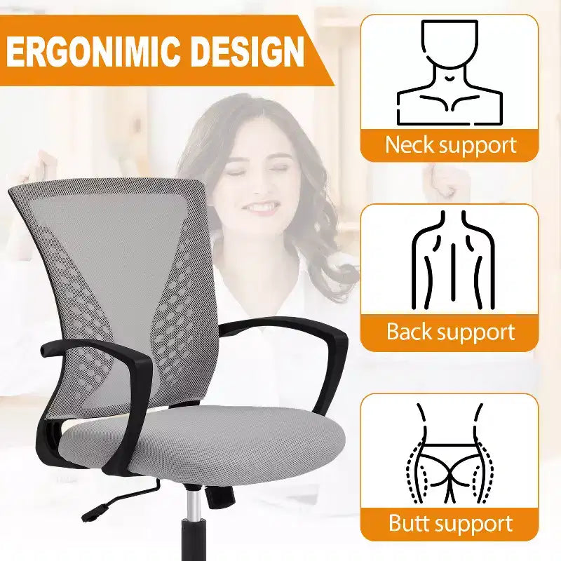 Fauteuil de bureau en maille, chaise de bureau, chaise de direction avec siège réglable en hauteur et dossier respirant
