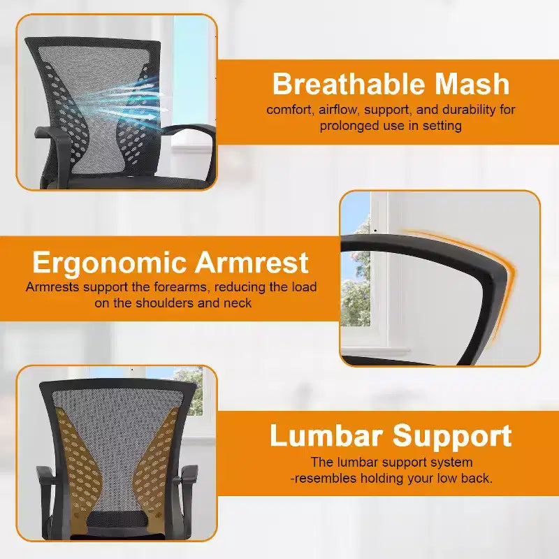 Fauteuil de bureau en maille, chaise de bureau, chaise de direction avec siège réglable en hauteur et dossier respirant
