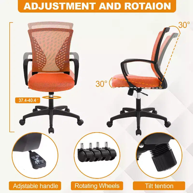 Fauteuil de bureau en maille, chaise de bureau, chaise de direction avec siège réglable en hauteur et dossier respirant