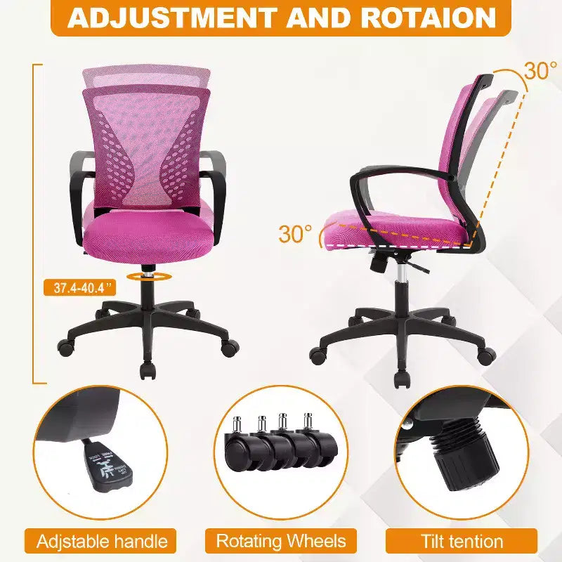 Fauteuil de bureau en maille, chaise de bureau, chaise de direction avec siège réglable en hauteur et dossier respirant