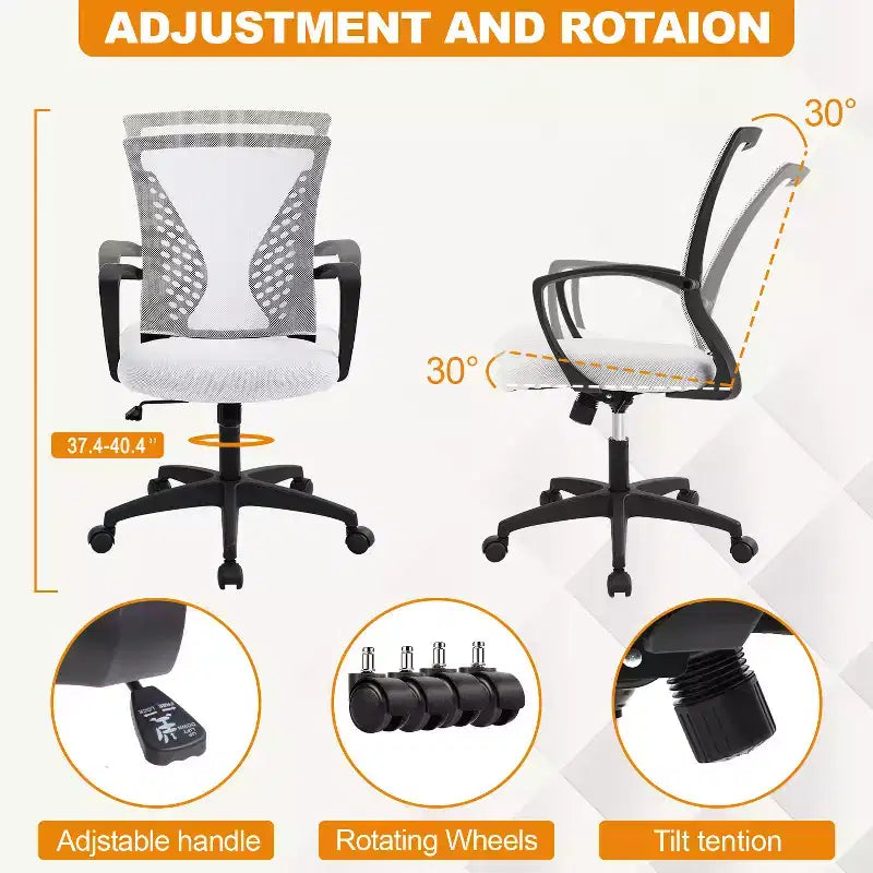 Fauteuil de bureau en maille, chaise de bureau, chaise de direction avec siège réglable en hauteur et dossier respirant