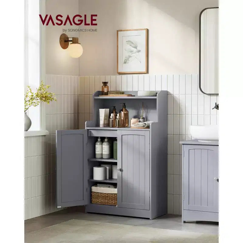 Meuble de rangement pour salle de bain, meuble bas de salle de bain avec 2 portes, 2 étagères réglables, 30 x 60 x 100 cm, sur pied