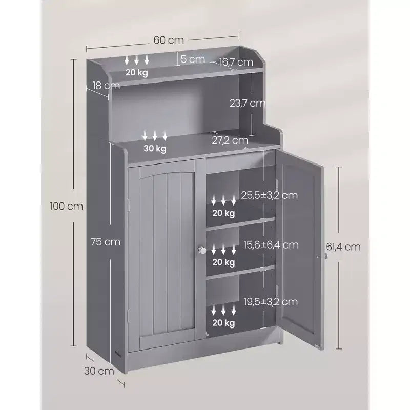Meuble de rangement pour salle de bain, meuble bas de salle de bain avec 2 portes, 2 étagères réglables, 30 x 60 x 100 cm, sur pied