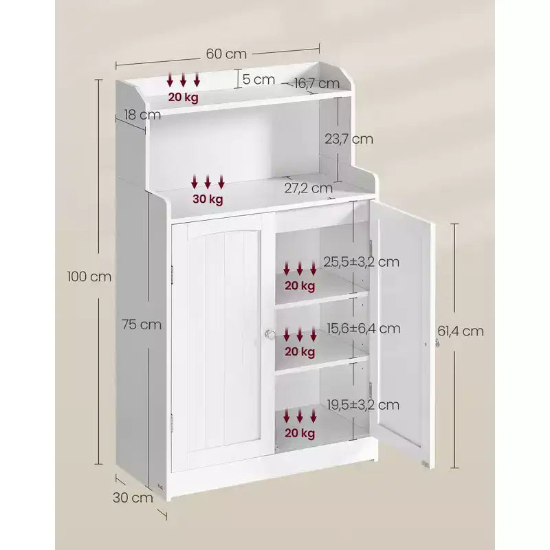 Meuble de rangement pour salle de bain, meuble bas de salle de bain avec 2 portes, 2 étagères réglables, 30 x 60 x 100 cm, sur pied