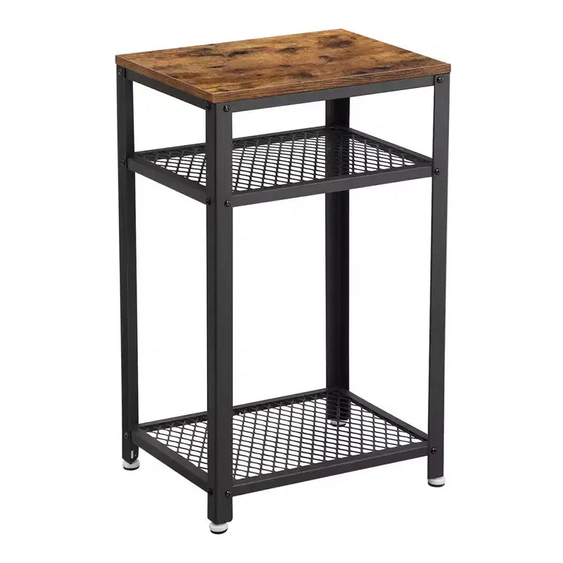 VASAGLE 3-Tier Tall Side Table, Small Telephone End Table Stand with 2 Mesh Storage Shelves, Kitchen Cart, Rustic Brown and Black