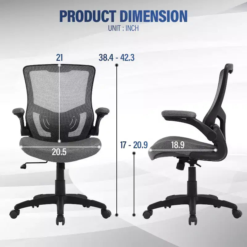 Chaise de bureau Chaise de maison Chaise d'ordinateur avec soutien lombaire Accoudoirs réglables Accoudoirs relevables et base pivotante