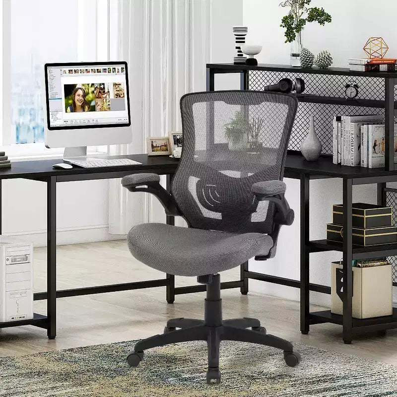 Chaise de bureau Chaise de maison Chaise d'ordinateur avec soutien lombaire Accoudoirs réglables Accoudoirs relevables et base pivotante