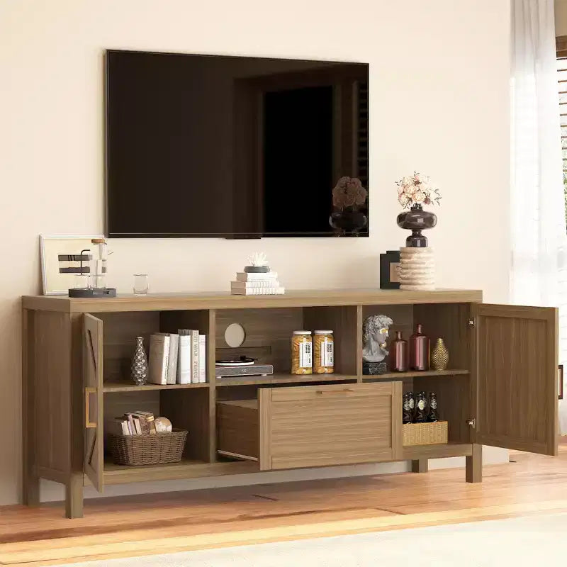 Meuble TV pour Téléviseur 65 Pouces, Table Console TV de Ferme pour Salon