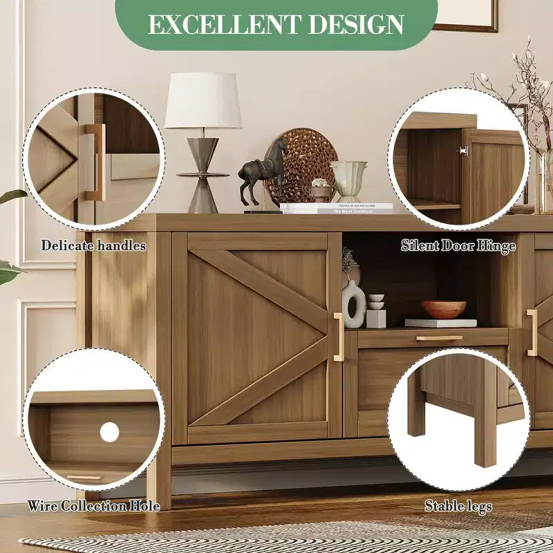 Meuble TV pour Téléviseur 65 Pouces, Table Console TV de Ferme pour Salon