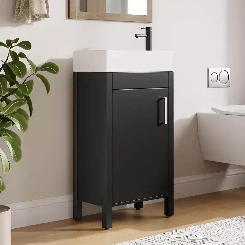 16 Bathroom Vanity with Sink, Vintage Bathroom Cabinet Vanity with Doors, Farmhouse Wooden Freestanding Bathroom Cabinet with Top