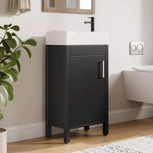 16 Bathroom Vanity with Sink, Vintage Bathroom Cabinet Vanity with Doors, Farmhouse Wooden Freestanding Bathroom Cabinet with Top