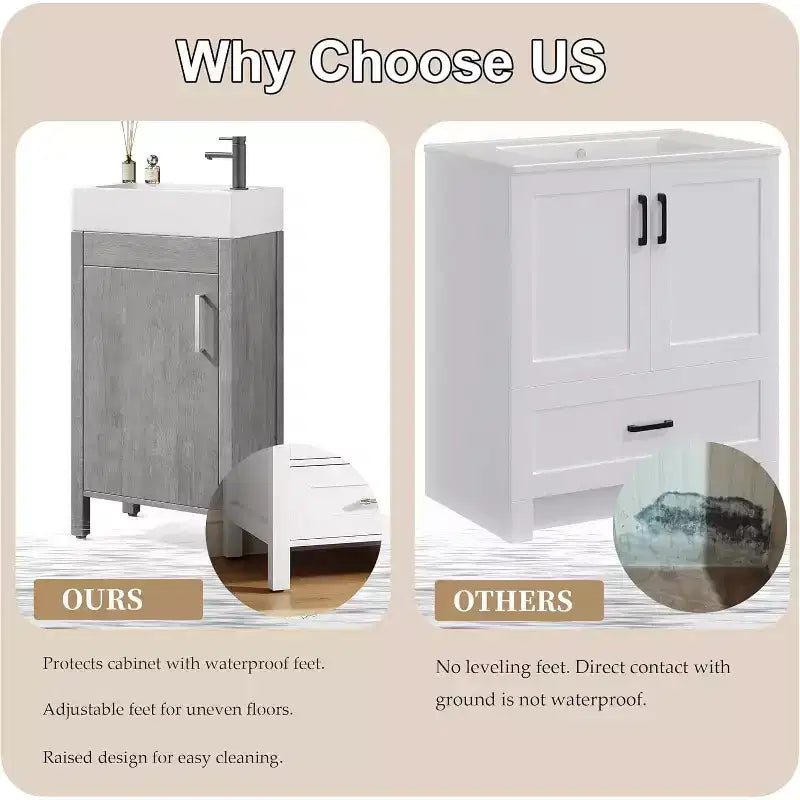 Meuble-lavabo de 16 po avec évier, meuble-lavabo de salle de bain vintage avec portes, meuble de salle de bain autoportant en bois de style rustique avec dessus