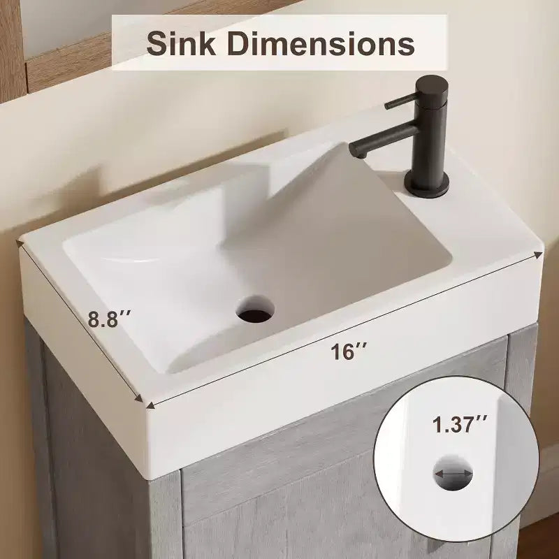 Meuble-lavabo de 16 po avec évier, meuble-lavabo de salle de bain vintage avec portes, meuble de salle de bain autoportant en bois de style rustique avec dessus