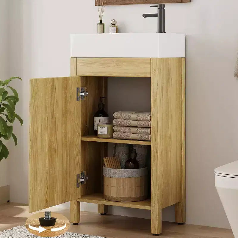 Meuble-lavabo de 16 po avec évier, meuble-lavabo de salle de bain vintage avec portes, meuble de salle de bain autoportant en bois de style rustique avec dessus