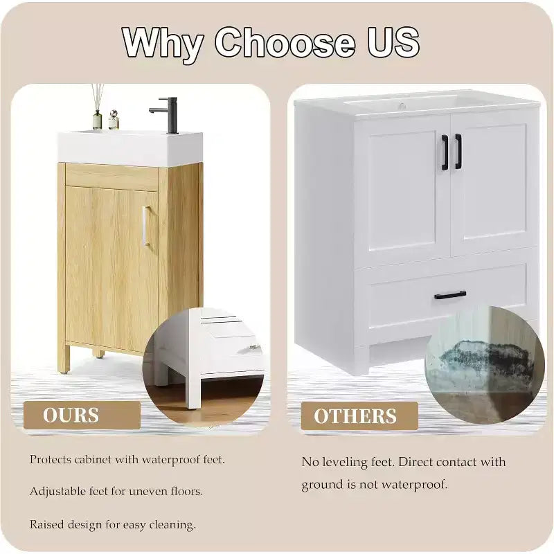 Meuble-lavabo de 16 po avec évier, meuble-lavabo de salle de bain vintage avec portes, meuble de salle de bain autoportant en bois de style rustique avec dessus