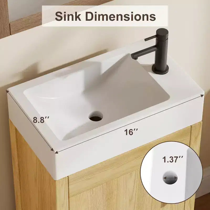 Meuble-lavabo de 16 po avec évier, meuble-lavabo de salle de bain vintage avec portes, meuble de salle de bain autoportant en bois de style rustique avec dessus