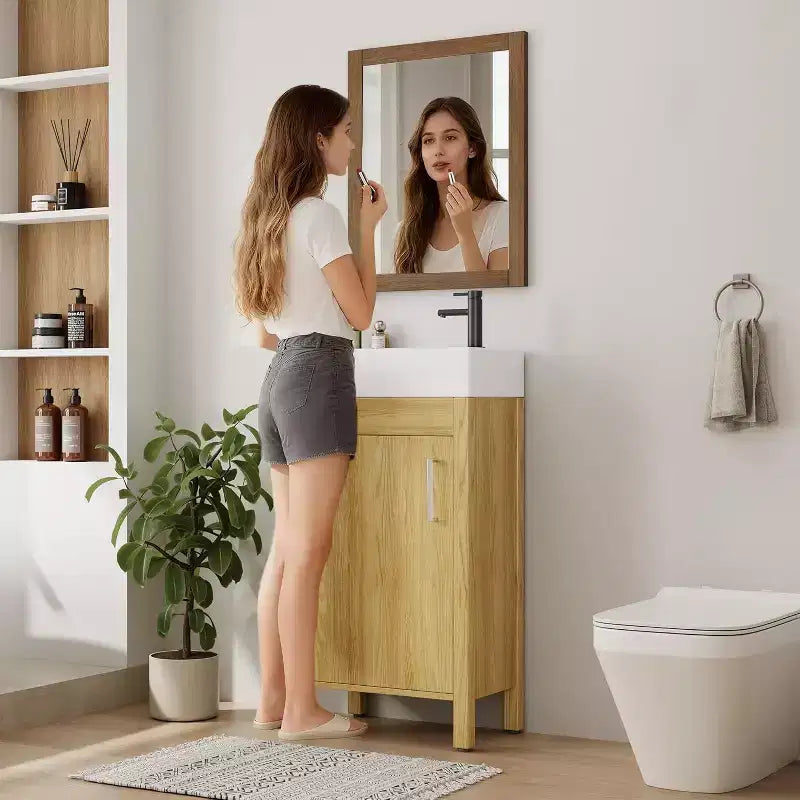 Meuble-lavabo de 16 po avec évier, meuble-lavabo de salle de bain vintage avec portes, meuble de salle de bain autoportant en bois de style rustique avec dessus
