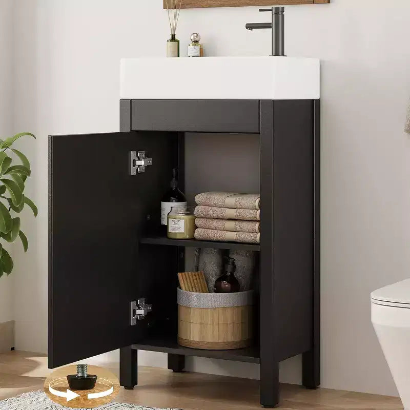Meuble-lavabo de 16 po avec évier, meuble-lavabo de salle de bain vintage avec portes, meuble de salle de bain autoportant en bois de style rustique avec dessus