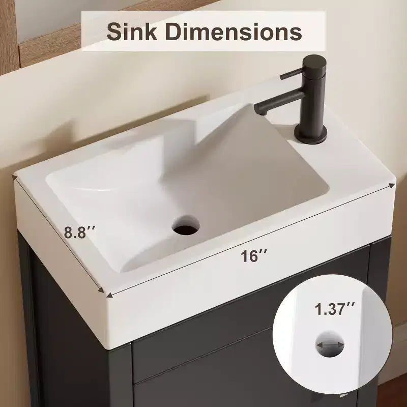Meuble-lavabo de 16 po avec évier, meuble-lavabo de salle de bain vintage avec portes, meuble de salle de bain autoportant en bois de style rustique avec dessus