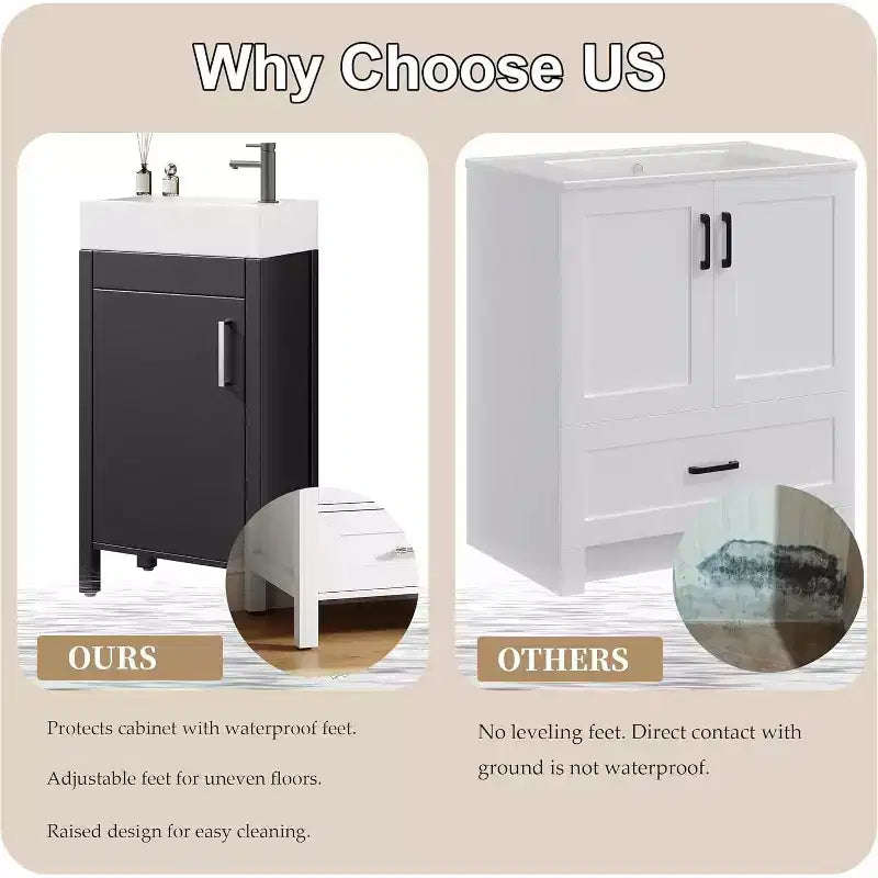Meuble-lavabo de 16 po avec évier, meuble-lavabo de salle de bain vintage avec portes, meuble de salle de bain autoportant en bois de style rustique avec dessus