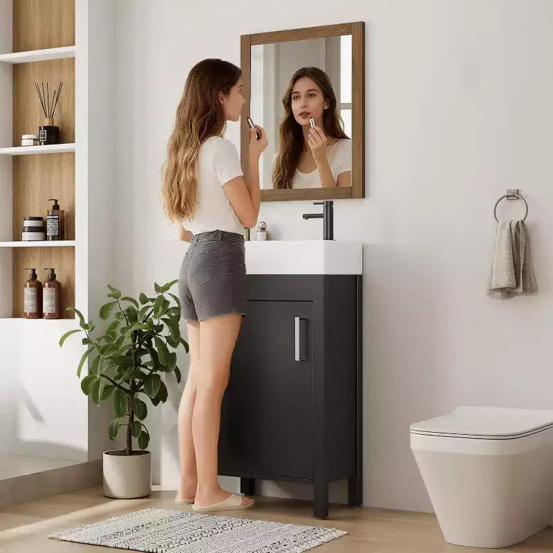 Meuble-lavabo de 16 po avec évier, meuble-lavabo de salle de bain vintage avec portes, meuble de salle de bain autoportant en bois de style rustique avec dessus