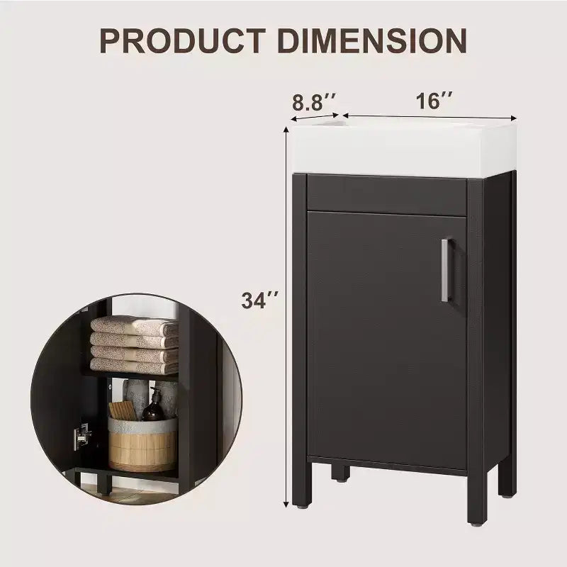 Meuble-lavabo de 16 po avec évier, meuble-lavabo de salle de bain vintage avec portes, meuble de salle de bain autoportant en bois de style rustique avec dessus