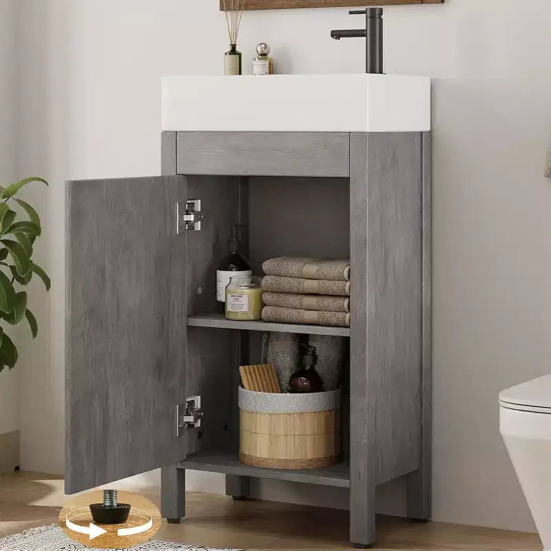 Meuble-lavabo de 16 po avec évier, meuble-lavabo de salle de bain vintage avec portes, meuble de salle de bain autoportant en bois de style rustique avec dessus