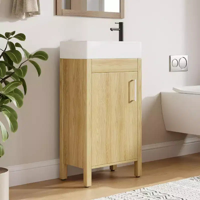Meuble-lavabo de 16 po avec évier, meuble-lavabo de salle de bain vintage avec portes, meuble de salle de bain autoportant en bois de style rustique avec dessus