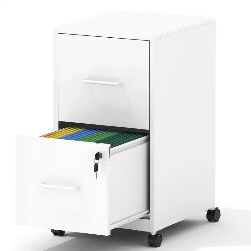 VIYET 25H 2-Drawer Mobile Lockable File Cabinet,Metal Under-Desk Rolling Cabinet with Wheels,Fits Legal/Letter/A4 for Home Office (White)