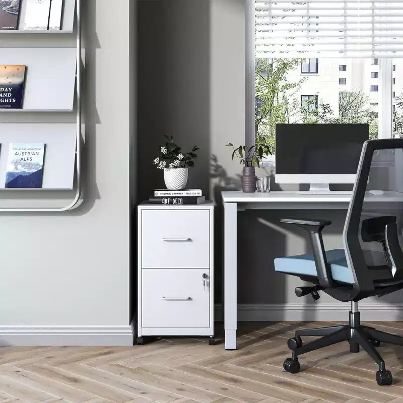 Classeur mobile à 2 tiroirs verrouillables 25H, meuble métallique roulant sous le bureau avec roues