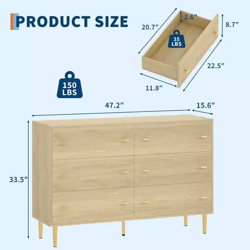Commode rustique en bois avec poignées barre, design vintage, organisateur de commodes de rangement pour chambre, salon, couloir