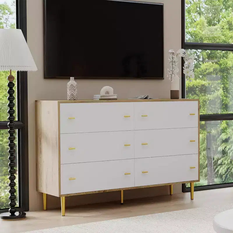 Commode rustique en bois avec poignées barre, design vintage, organisateur de commodes de rangement pour chambre, salon, couloir