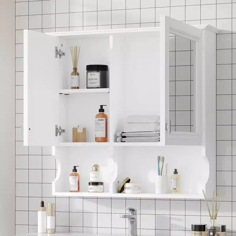 Armoire à pharmacie miroir 30'' avec étagères ouvertes, portes et étagère réglable pour le rangement de la salle de bain