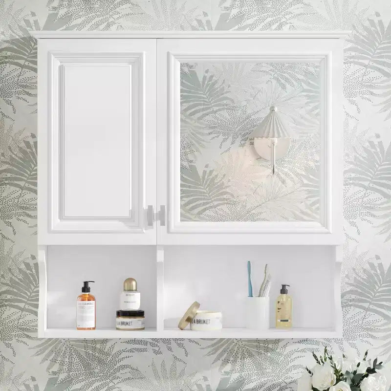 Armoire à pharmacie miroir 30'' avec étagères ouvertes, portes et étagère réglable pour le rangement de la salle de bain