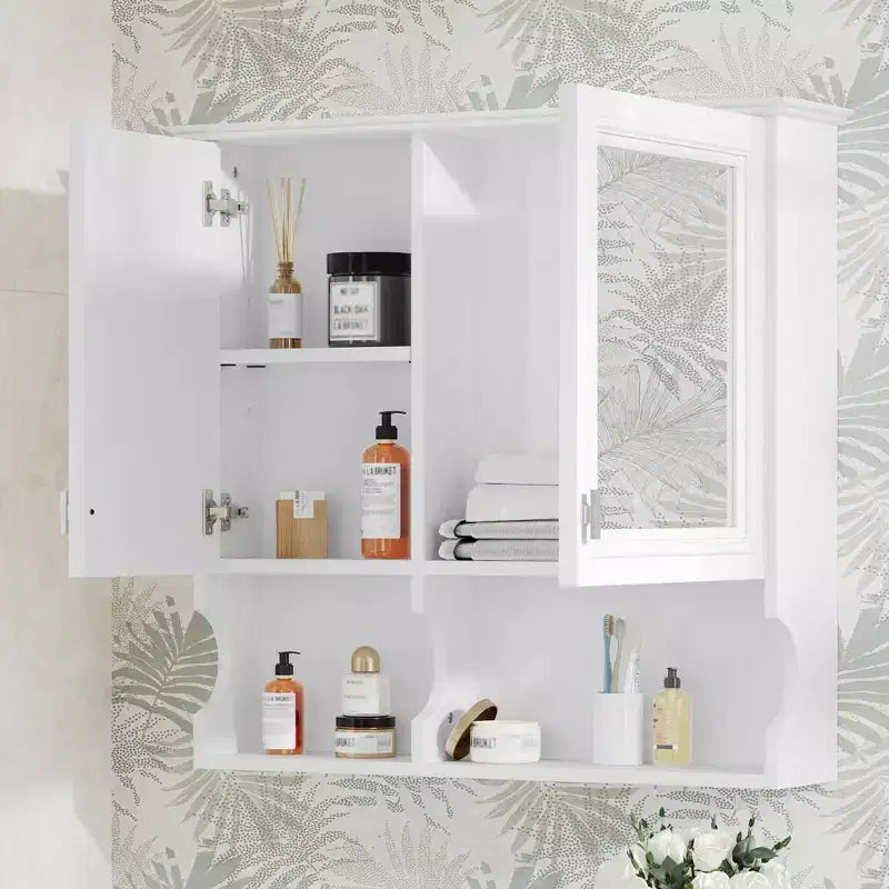 Armoire à pharmacie miroir 30'' avec étagères ouvertes, portes et étagère réglable pour le rangement de la salle de bain