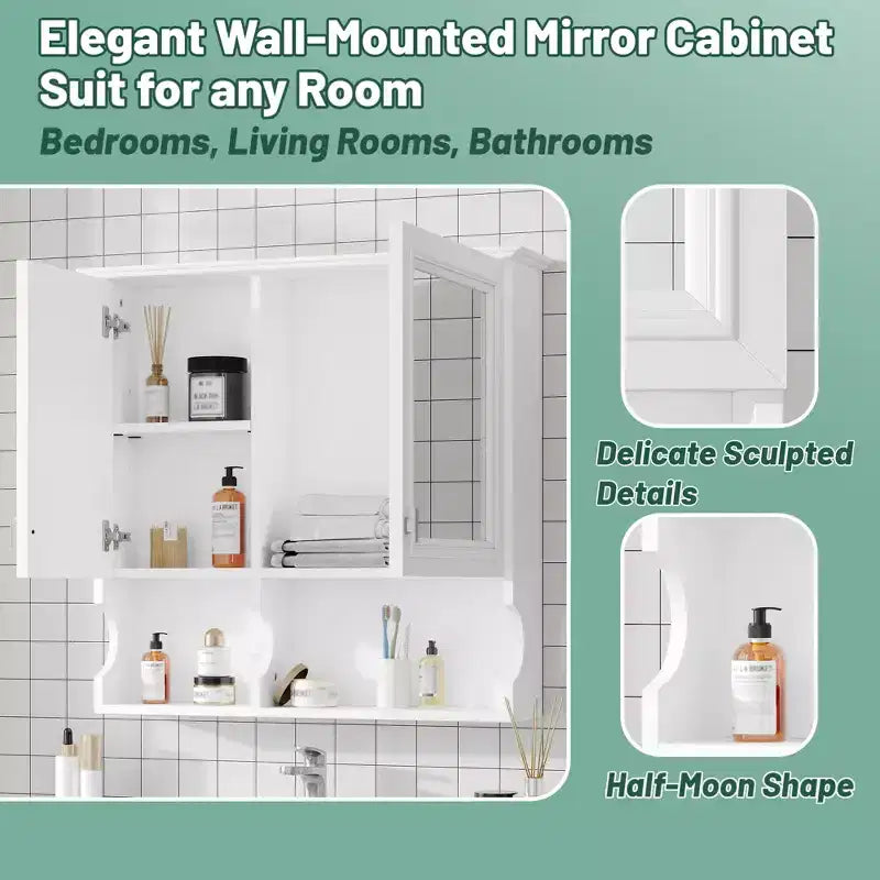 Armoire à pharmacie miroir 30'' avec étagères ouvertes, portes et étagère réglable pour le rangement de la salle de bain